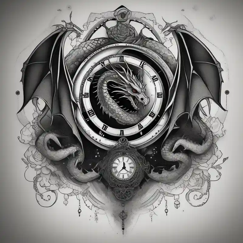 Dark cancer zodiac sign tattoo with dragon and clock on background glitter tattoo